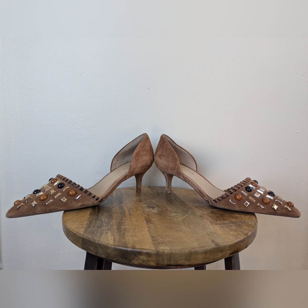 Antonio Melani Vivica Russet/Brown Beaded/Studded Suede Heels (SIZE 8) - Picture 4 of 11